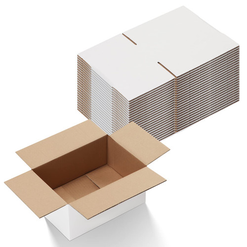 Calenzana 9x6x4 Shipping Boxes Set of 25, White Corrugated Cardboard Box for Packing Mailing Small Business