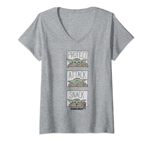 Star Wars The Mandalorian The Child Protect Attack Snack V-Neck T-Shirt
