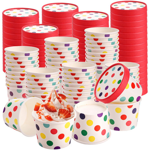 MSNOR Dicunoy 60 Pack 8 oz Paper Ice Cream Cups with Lids, Disposable Sundae Dessert Bowls, Frozen Yogurt Containers Party Supplies for Hot and Cold Food, Soup, Frozen Yogurt, Salad, Fruit