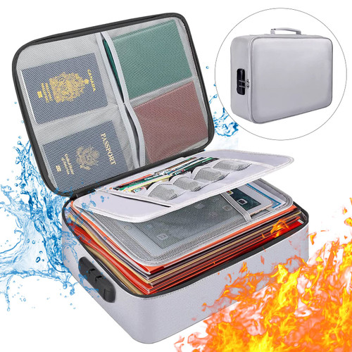 Fireproof Document Box,Fireproof Document Bag with Lock,3-Layer Important Document Organizer,Fire Proof/Waterproof Safe Bag for Money,Paperwork and Laptop,Travel Home Document Organizer