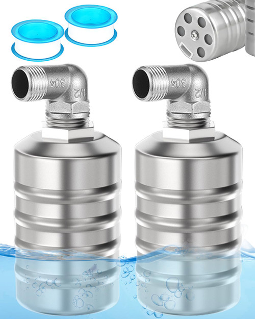 2PCS Fully Automatic Water Level Control Float Valve, 304 Stainless Steel Mini Floating Ball Valve Automatic Water Level Controller for Water Tank (#D 1/2 ''?Side water intake?)