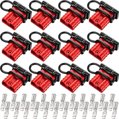 Frienda 12 Pieces Red 6-10 Gauge Battery Quick Connector 50A 12-36V Battery Quick Disconnect Wire Harness Plug Kit for Motor Recovery Winch Trailer