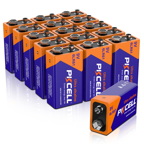PILOCEL 9V Battery 9V 6LR61 Battery 9 Volt Battery Alkaline 9V Battery 16 Counts 9V Batteries 6LR61 Batteries 9 Volt Batteries Disposable Battery for Smoke Detector