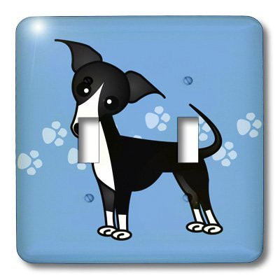 3dRose lsp_25371_2 Cute Black Italian Greyhound Blue with Pawprints Double Toggle Switch