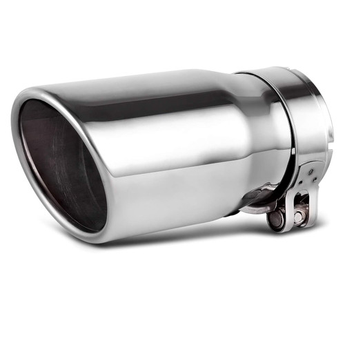 AUTOSAVER88 2.5 Inch Inlet Exhaust Tip, 2.5" Inlet 3" Outlet 6" Overall Length Stainless Steel Exhaust Tail Tip for 2 1/2 Inch Outside Diameter Tailpipe, Chrome-Plated, Rolled Angle Cut, Bolt/Clamp On