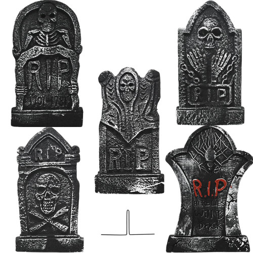WODMAZ 17" Halloween Foam RIP Tombstones, 5Pack Graveyard Headstones Halloween Decorations and Stakes, Spooky Tombstone Halloween Yard Decorations for Lawn, Yard, Haunted House Decor