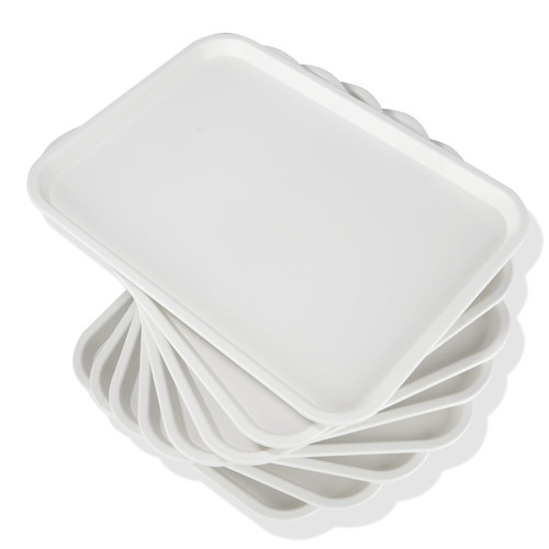 Oungy 8 Pack White Plastic Serving Trays for Party, 16x12 inch Large White Fast Food Trays Plastic Restaurant Serving Tray Rectangular Plastic Cafeteria Trays for Food Cafeteria Desserts Cookies