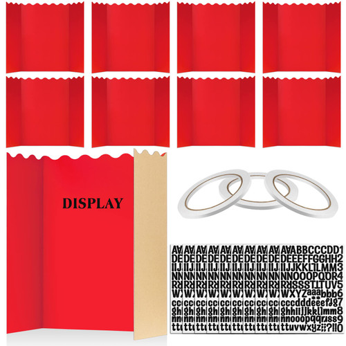 10 Pack Presentation Board Trifold Poster Board Tri Fold Display Board Foldable Project Paperboard with 10 Sheets Letter Sticker 3 Rolls of Double Sides Adhesive Tape (Red,16 x 24 Inch)