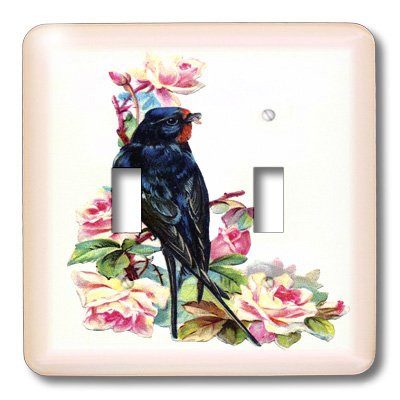 3dRose LSP_39605_2 Bird and Roses Double Toggle Switch, Blue/Pink