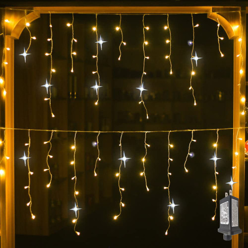 LED Icicle Style Lights,Icicle Lights with Twinkling strobes,Sparkling Icicle Lights for Indoor Outdoor Eaves Christmas Wall Decorations (29.5FT white cable icicle, Warm white + Cool White Strobe) LED Icicle Style Lights,Icicle Lights with Twinkling strobes,Sparkling Icicle Lights for Indoor Outdoor Eaves Christmas Wall Decorations (29.5FT white cable icicle, Warm white + Cool White Strobe)