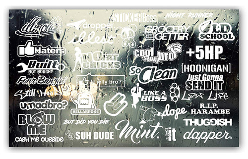 JDM 34 car Sticker Decal Pack - car Window Sticker for JDM KDM Slammed Race Drift Stance ect - Unique Look -Weatherproof Vinyl - Good for virtually Any Smooth Surface