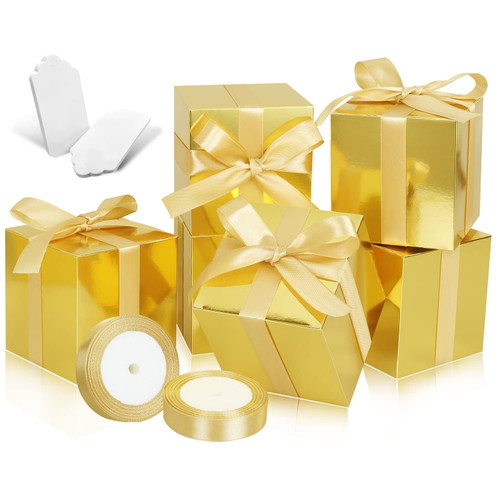 DOYIDE 100 Pack Small Gift Boxes, 4x4x4 Inches Favor Boxes Gold Paper Gift Boxes with Lids for Presents, Crafting, Cupcake Boxes, Gifts, Candy Boxes for Wedding Party Bridal Shower Baby Shower Favors
