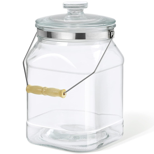 Daitouge 1.3 Gallon Wide Mouth Glass Jars with Lids, Heavy Duty Glass Canisters with Lids, Canning Jars with Removable & Rotatable Wooden Handle, 1 Pack
