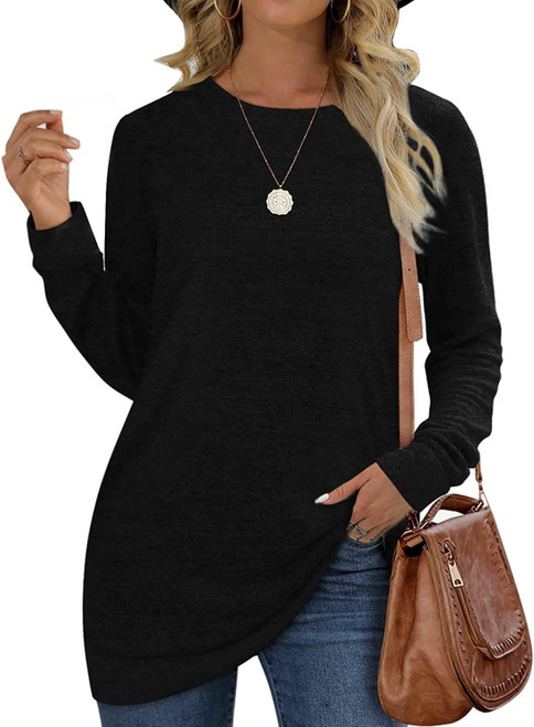 AGFIUYTNL Women's Long Sleeve Crew Neck Loose Fit Casual Comfy Tunic Sweatshirts, Black, X-Large