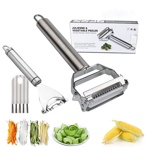 Vegetable Peeler,Julienne Peeler,Stainless Steel Multifunctional peeler,Double-Sided Blade Vegetable Julienne Cutter and Fruit Slicer,Potato Peelers,Peeler for Carrot Apple Veggie Fruit (vgt+corn)