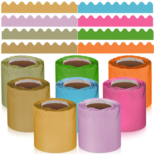 8 Rolls Scalloped Bulletin Board Borders - 262.4 Feet Classroom Borders for Bulletin Board - Multicolor Bulletin Board Decorations for for Back to School Wall Classroom Supplies
