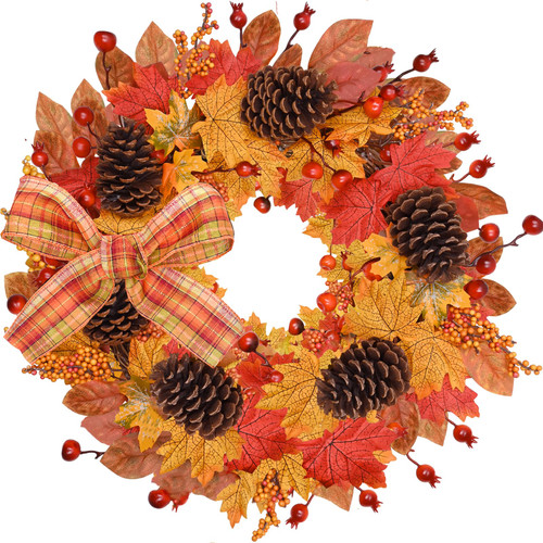 Fall Decor- Large Fall Door Wreath - 24" Autumn Wreaths Fall Wreath for Front Door with Maples Leaf Pine Cone Berry, Fall Outdoor Wreath for Home Thanksgiving Halloween Farmhouse Wall Window Festival Fall Decor- Large Fall Door Wreath - 24" Autumn Wreaths Fall Wreath for Front Door with Maples Leaf Pine Cone Berry, Fall Outdoor Wreath for Home Thanksgiving Halloween Farmhouse Wall Window Festival