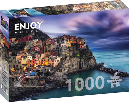 ENJOY Puzzle 1000 Pieces Jigsaw Puzzle for Adults with Free Puzzle Saver Adhesive Sheets - Places Collection - Manarola at Dusk, Cinque Terre, Italy