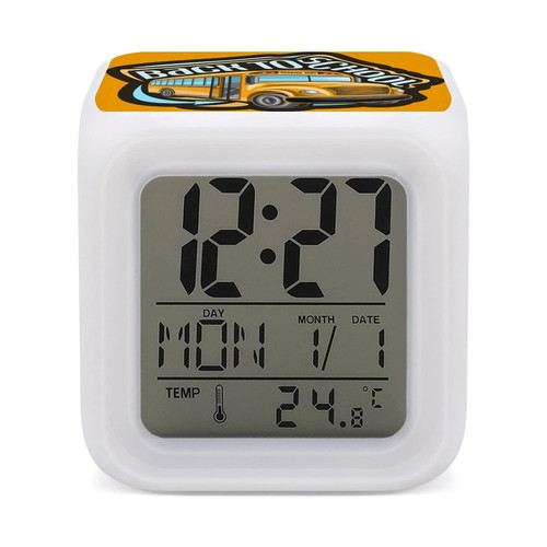 School Bus Back to School Digital Alarm Clock with Cube Night Light and Thermometer