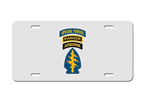 US Army Division - Special Forces Ranger Airborne - White Aluminum License Plate