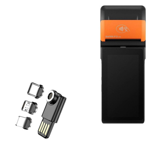 BoxWave Cable Compatible with Sunmi P2 SE - MagnetoSync Mini Adapter, Magnet Charging Cable USB Type-C Micro USB for Sunmi P2 SE - Jet Black