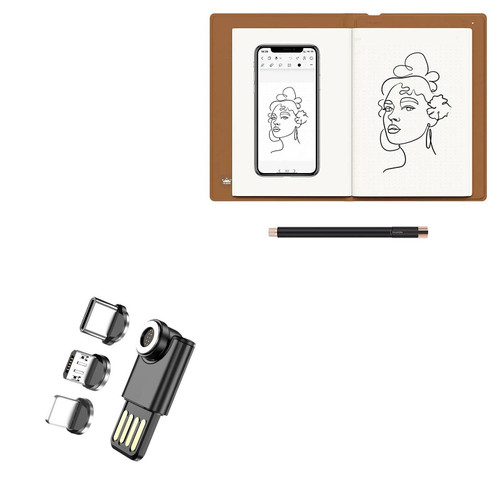 BoxWave Cable Compatible with Huion Note - MagnetoSync Mini Adapter, Magnet Charging Cable USB Type-C Micro USB - Jet Black