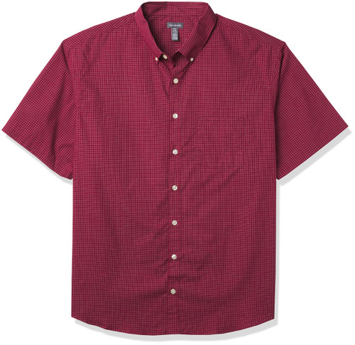 Van Heusen Men's Big & Tall Big Wrinkle Free Short Sleeve Button Down Check Shirt, Port Red Minicheck, 5X-Large Tall