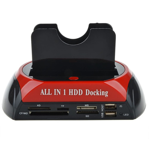 RIWPKFH Hard Drive Docking Station USB 2.0 to 2.5 3.5 Inch SATA IDE Dual Slots External HDD SSD Enclosure with Card Reader and USB Hub