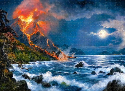 Wooden 500 Piece Jigsaw Seaside Volcano Challenging Jigsaw Puzzle