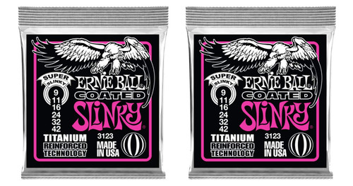 Ernie Ball 3123 Coated Titanium Super Slinky Electric Guitar Strings - 2 PACK Ernie Ball 3123 Coated Titanium Super Slinky Electric Guitar Strings - 2 PACK