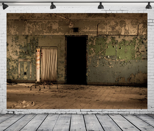 BELECO 8x6ft Fabric Creepy Old Hospital Backdrop Abandoned Hospital Insane Asylum Haunted Halloween Backdrop Shabby Interior Horror Themed Party Decorations Kids Adult Portrait Shooting Photo Props
