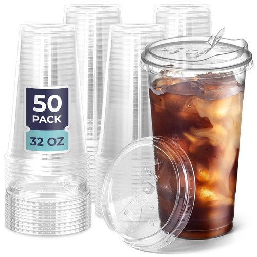 Fit Meal Prep 32 oz Clear Plastic Cups with Strawless Sip Lids, Disposable Plastic Coffee Cups with Lids, To Go Cups for Iced Coffee, Smoothies, Soda, Party Drinks, Bubble Tea, Cold Beverage, 50 Pack Fit Meal Prep 32 oz Clear Plastic Cups with Strawless Sip Lids, Disposable Plastic Coffee Cups with Lids, To Go Cups for Iced Coffee, Smoothies, Soda, Party Drinks, Bubble Tea, Cold Beverage, 50 Pack