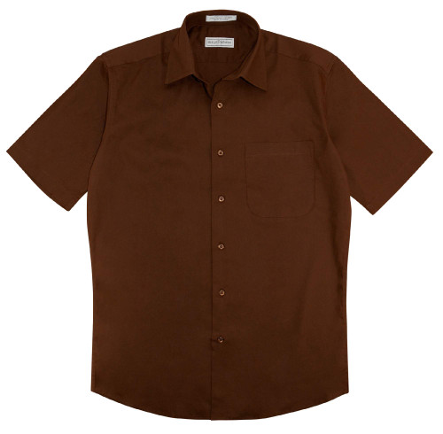 Biagio 100% Cotton Men's Short Sleeve Solid Chocolate Brown Dress Shirt Size S