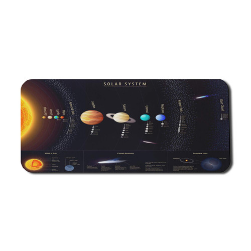 Ambesonne Outer Space Computer Mouse Pad, Solar System Scientific Information Jupiter Saturn Universe Telescope Print, Rectangle Non-Slip Mousepad X-Large, 35" x 15" Gaming Size, Indigo Mu?ticolor