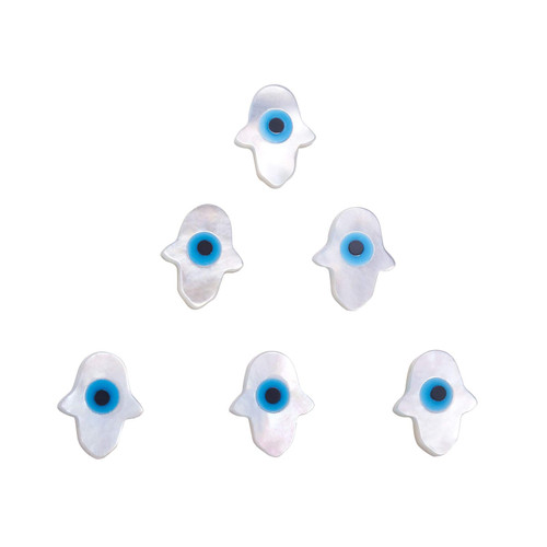 LiQunSweet 20 Pcs Natural White Shell Mother of Pearl Shell Loose Beads Top Drilled Hamsa Hand with Evil Eye for Jewelry Making DIY Craft - 10x8x2mm