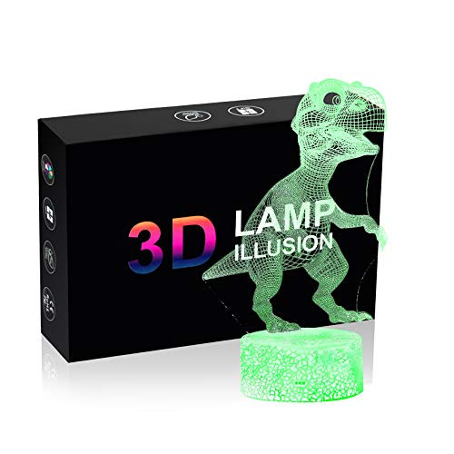 Apexflux Bedside Lamp,Night Lights for Kids,Smart Touch USB Powered 3D Illusion Desk Table Lamp,3D Optical Illusion Night Light 7 LED Color Changing Lamp Belle (Dinosaur) Apexflux Bedside Lamp,Night Lights for Kids,Smart Touch USB Powered 3D Illusion Desk Table Lamp,3D Optical Illusion Night Light 7 LED Color Changing Lamp Belle (Dinosaur)