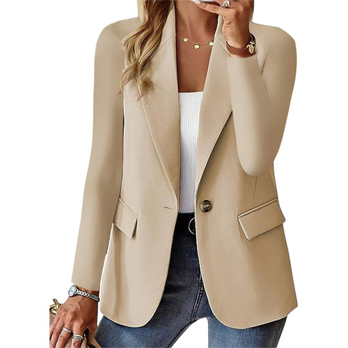 Bussiness Blazers for Women Casual Lapel Suit Jacket Long Sleeve Work Office Blazer Jacket Open Front Solid Cardigan A-Beige Bussiness Blazers for Women Casual Lapel Suit Jacket Long Sleeve Work Office Blazer Jacket Open Front Solid Cardigan A-Beige