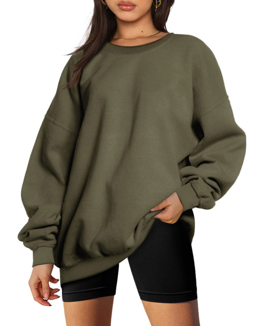 EFAN Sweatshirts Hoodies for Women Oversized Sweaters Fall Outfits Clothes 2023 Crew Neck Pullover Tops Loose Comfy Winter Fashion Armygreen