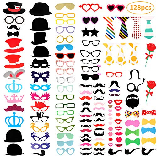 Kidcheer Photo Booth Props 128pcs DIY Kit for Wedding, Birthday, Party, Photo Booth Novelty Dress Up Accessories Party Decorations Supplies