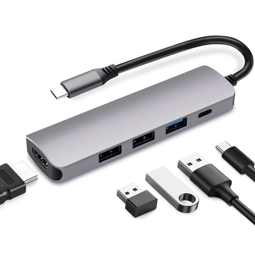 Usb C Hub 5 in 1 Usbc Adapter to Usb and HDMI, Aluminum Alloy Usb-c Dock Multiport Dongle for Laptop/Macbook Air/Pro/Android Phone, Type C Docking Station w Usb3.0 & PD100w Charging Port