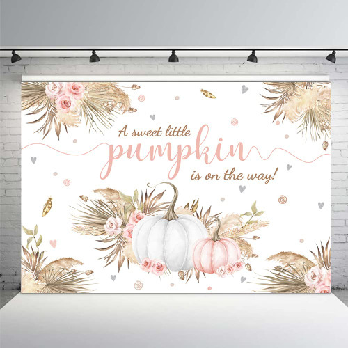 MEHOFOND 8x6ft Autumn Boho Little Pumpkin Backdrop for Girl Baby Shower Fall Leaves Pampas Grass Pink White Floral Background for Photography Party Decorations Banner Photo Booth Props MEHOFOND 8x6ft Autumn Boho Little Pumpkin Backdrop for Girl Baby Shower Fall Leaves Pampas Grass Pink White Floral Background for Photography Party Decorations Banner Photo Booth Props