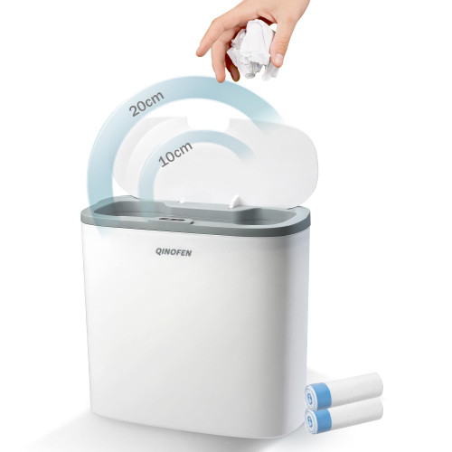QINOFEN Smart Bathroom Trash Can with Lid, 3.4 Gallon Touchless Kitchen Trash Can&Narrow Motion Sensor Trash Can for Bedroom Waste Basket,Slim Automatic Garbage Can,13L Small Plastic Office Trash Bin