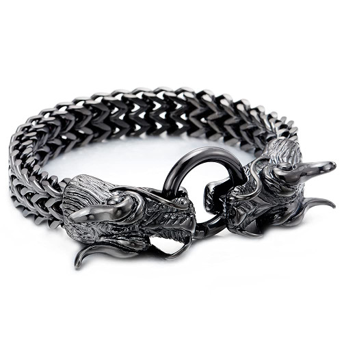 COOLSTEELANDBEYOND Gothic Style Biker Men Stainless Steel Black Dragon Curb Chain Bracelet Spring Ring Clasp 8.3 Inches COOLSTEELANDBEYOND Gothic Style Biker Men Stainless Steel Black Dragon Curb Chain Bracelet Spring Ring Clasp 8.3 Inches