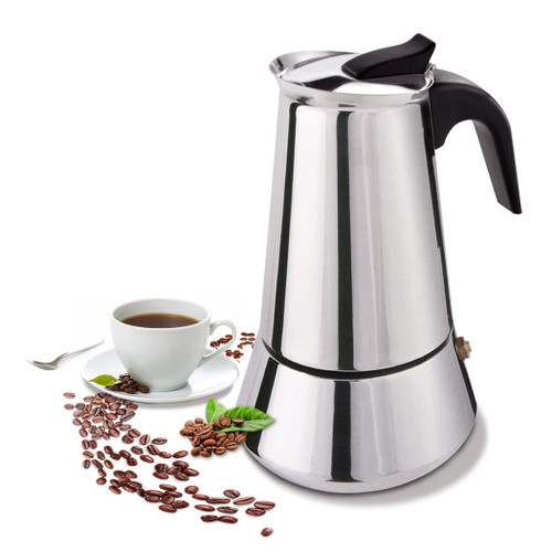 FCUS Stovetop Espresso Maker, 6cup/300ml Grecas Coffee Maker Moka Pot, Stainless Steel Italian Classic Espresso Moka Pot, Induction Compatible