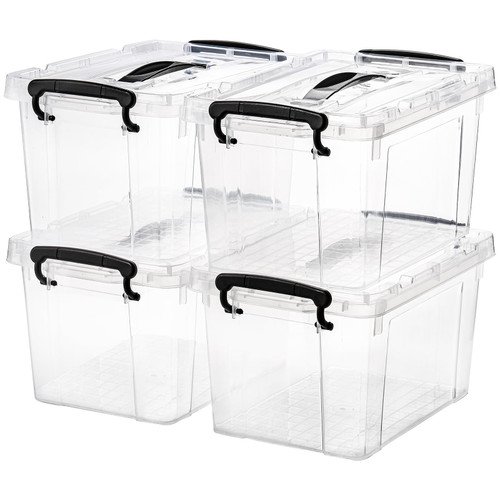 Nicunom 4 Pack 6.3 Quart Clear Storage Latch Box, Plastic Storage Bins with Lids, Latching Box with Handle, Stackable Storage Containers for Organizing