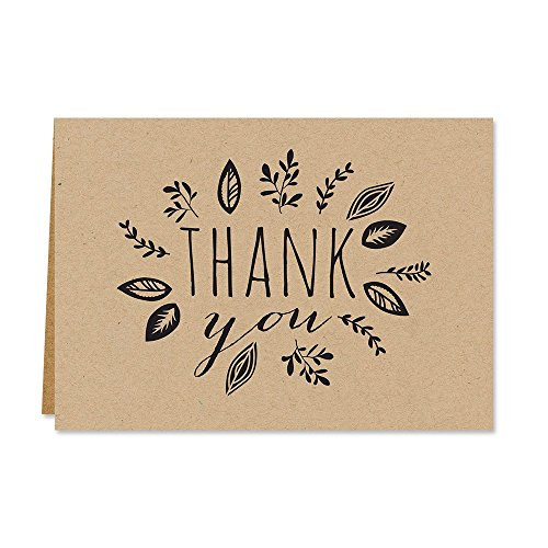 Kraft Leaves Thank You Note Card Pack - Set of 36 cards blank inside - with Kraft envelopes (53513F)
