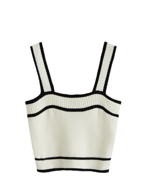 SweatyRocks Women's Sleeveless Ribbed Knit Spaghetti Strap Crop Cami Tank Top Solid White Black XL