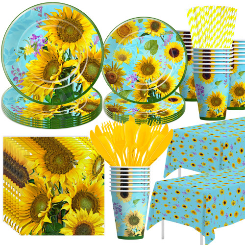 Xigejob Sunflower Party Decorations Tableware - Sunflower Birthday Decorations, Plate, Cup, Napkin, Tablecloth, Cutlery, Sunflower Theme Baby Shower Bridal Shower Birthday Party Supplies | Serve 24 Xigejob Sunflower Party Decorations Tableware - Sunflower Birthday Decorations, Plate, Cup, Napkin, Tablecloth, Cutlery, Sunflower Theme Baby Shower Bridal Shower Birthday Party Supplies | Serve 24