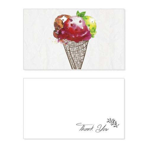 Watercolor Leaves Cones Ice Cream Thank You Card Birthday Paper Greeting Wedding Appreciation