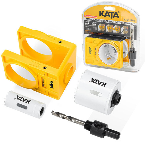 KATA 1-3/8" - 1-3/4" Bi-Metal Door Lock Installation Kit for Metal and Wood Doors with Guide Template, Deadbolt Installation Kit and Door Hole Saw Kit, M42 Steel
